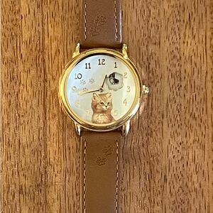 Cat-Themed Brown Leather Watch